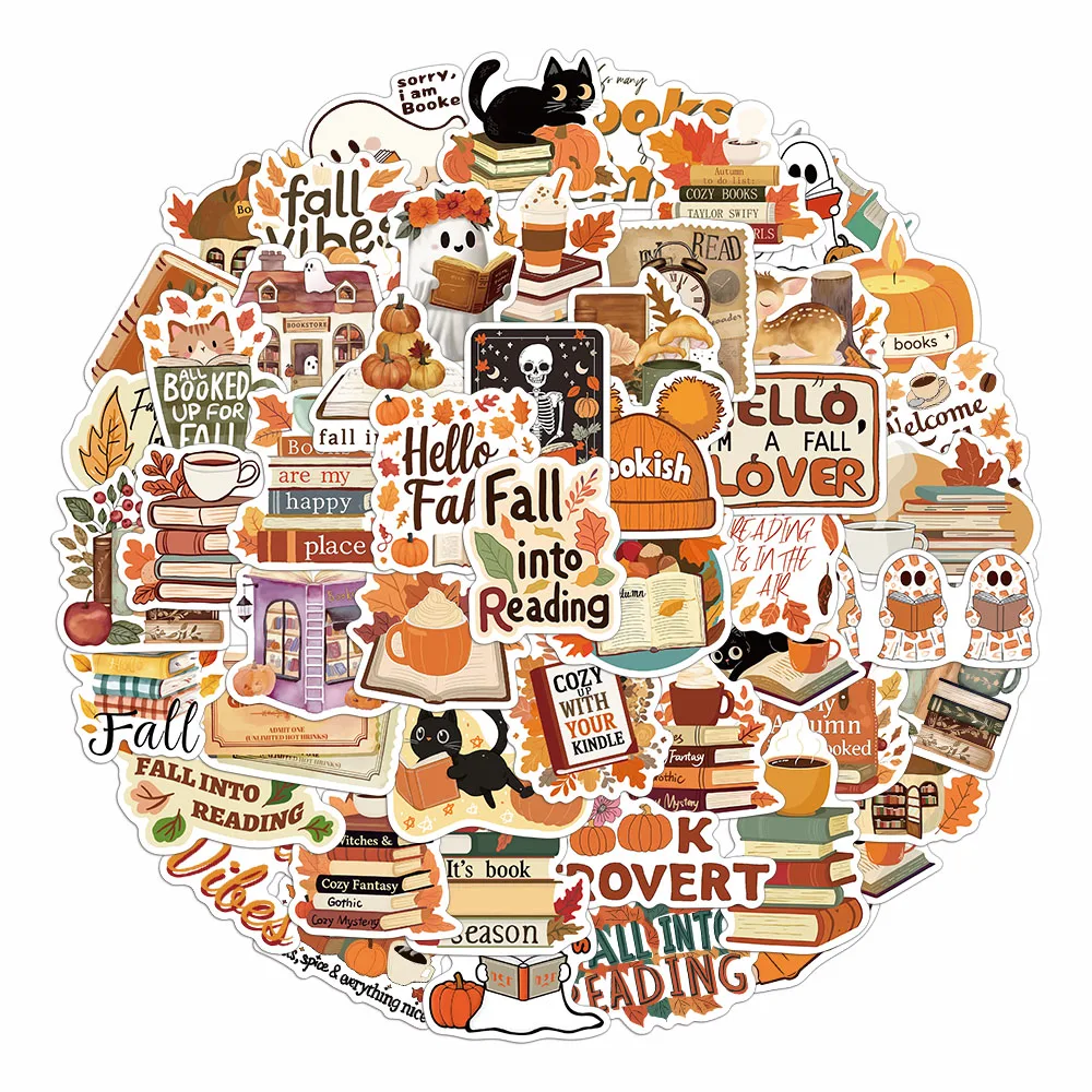 50PCS Bookish 가을 낙서 스티커 만화 귀여운 유령 책 낙서 DIY 책 노트북 스티커