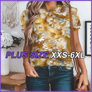 2025 여성 여름 플러스 사이즈 티셔츠 유럽 및 미국 신상 캐주얼 탑 XXS-6XL 루즈핏 통기성 O넥 티
