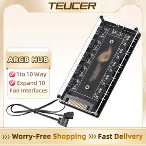 ARGB 커넥터 1 ~ 10 포트 분배기 허브 LED 팬 조명용 접착 베이스 SATA 전원이 있는 5V 3Pin ARGB 케이스 팬 허브