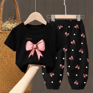여름 세트 아동 의류 소녀 어린이 유아 의류 귀여운 패션 티셔츠 탑 바지 2PCS 아기 소녀 옷