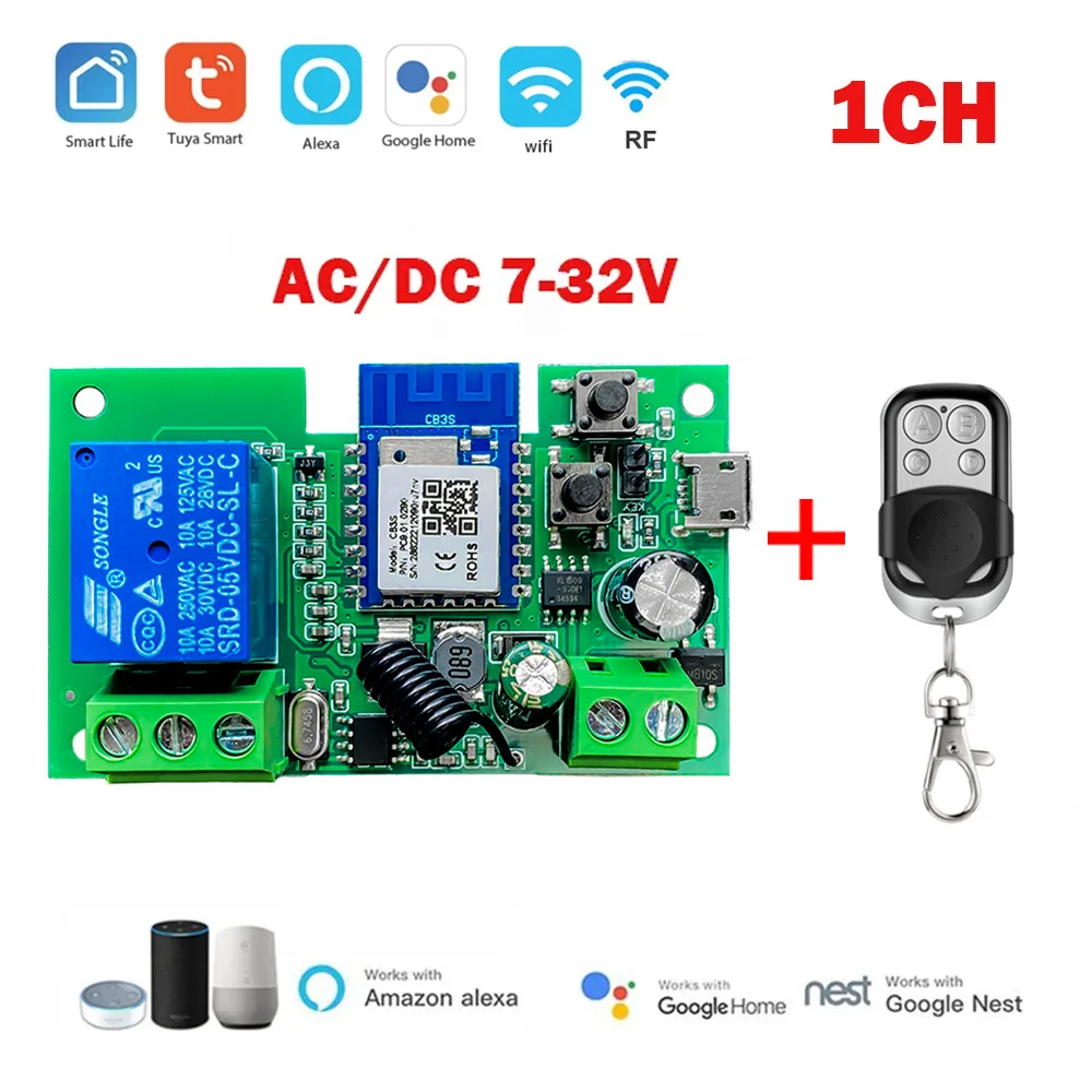 Tuya WIFI 게이트 차고 도어 오프너 스마트 스위치 컨트롤러 DC 12V 24V 모듈 타이머 인칭 Alexa Google 홈용 자동 잠금