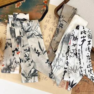 레트로 긴 잉크 그림 실크 스카프 미니멀리스트 스타일 리본 긴 실크 스카프 헤어 로프 Neckerchief 리본 머리띠 레이디