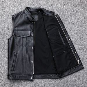 조끼 가을 겨울 오토바이 타는 사람 남자 가죽 남자 가짜 가죽 양복 조끼 지퍼 버튼 오토바이 캐주얼 가죽 조끼