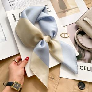 럭셔리 2024 격자 무늬 인쇄 스퀘어 실크 스카프 여성용 Hijab 헤어 밴드 70cm Neckerchief 여성 새틴 목도리 리본 머리띠