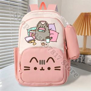 만화 고양이 소녀 귀여운 배낭 연필 가방 세트 어린이 Kawaii 편지지 Pusheened 애니메이션 인쇄 Schoolbag 대용량 배낭