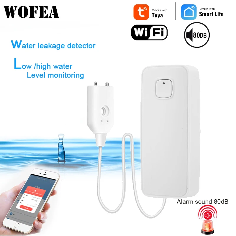 Tuya 스마트 홍수 누출 센서 원격 모니터 WiFi 물 오버플로 레벨 감지기 누수 센서 보안 사운드 경보 시스템