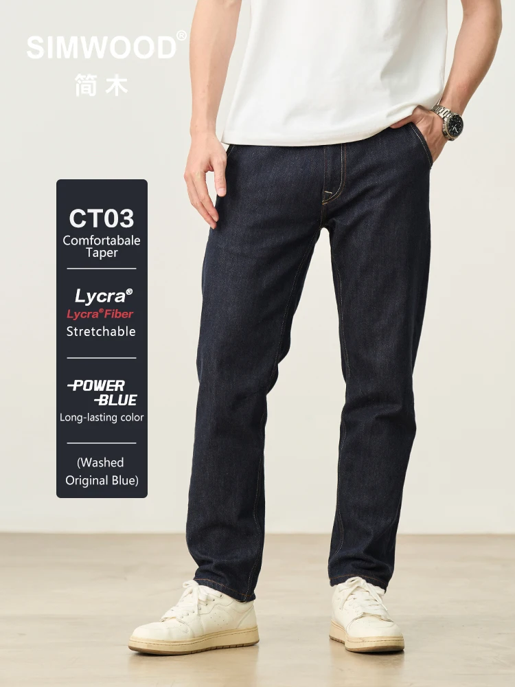 SIMWOOD 2025 봄 여름 새로운 13oz 편안한 테이퍼 청바지 남성 Colorfast Washed Denim Trousers 플러스 사이즈 의류