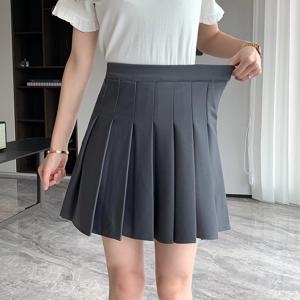 Rimocy 한국어 탄성 높은 허리 Pleated 치마 여자 블랙 그레이 짧은 a 라인 스커트 여성을위한 2023 여름 Jk 유니폼 미니 스커트