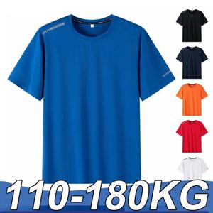 남성용 플러스 사이즈 티셔츠 110-175kg 7XL 통기성 속건 티셔츠 큰 오버사이즈 라운드넥 반팔 탑 스포츠 남성 의류