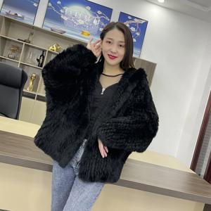 MPPM 여성용 천연 토끼 모피 코트, 진짜 토끼 모피 후드 코트, 긴팔 여성 재킷, 캐주얼 루즈 니트 모피 재킷