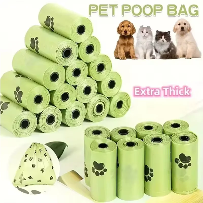 240pcs/16Rolls 두꺼운 개 똥 가방, 생분해 성 애완 동물 쓰레기 봉투, 두꺼운 휴대용 일회용 고양이, 개, 똥 가방