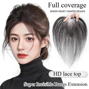 100% 인간의 머리카락 아기 머리 앞머리 가발 여성 머리 꼭대기 푹신한 자연 헤어 라인 머리 확장 착용 및 가발 클립 이동
