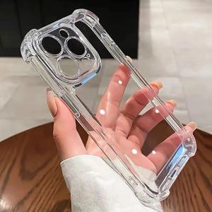 iPhone 16 15 14 13 12 11 Pro Max 14 15 Plus 실리콘 범퍼 투명 하드 뒷면 커버 용 고급 충격 방지 투명 전화 케이스