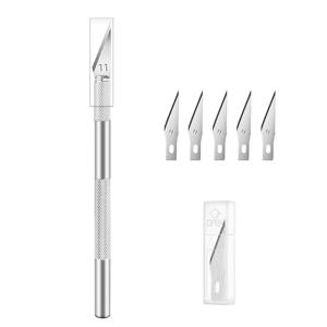 실버 금속 조각 칼 DIY 조각 모델 만들기 알루미늄 막대 아트 나이프 나무 조각 블레이드 손 도구 세트 + 5pcs 11 #   블레이드