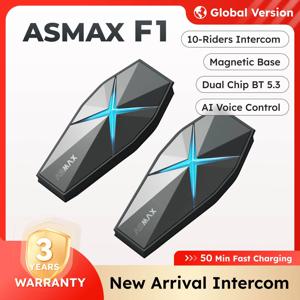 ASMAX F1 오토바이 인터콤 10 라이더 통신 헬멧 블루투스 헤드셋 BT5.3 IP67 방수 HIFI 스노 모빌 스피커