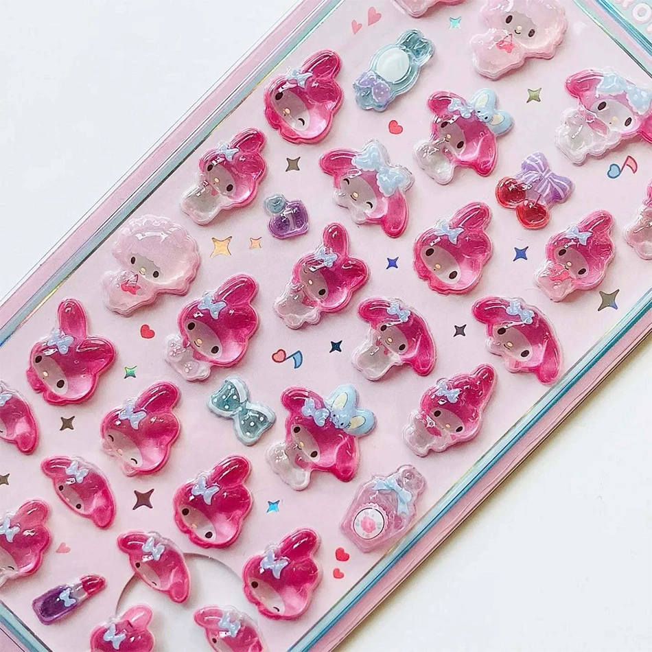7 스타일 애니메이션 Sanrio Kuromi Hellokitty Hangyodon Cinnamoroll 3D투명 젤리 스티커 크리스탈 장식 스티커 케이스diy 장난감