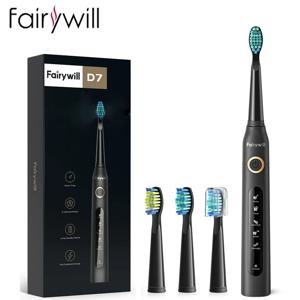 Fairywill 성인용 전기 음파 칫솔, USB 충전 FW-507, 충전식 방수 전자 칫솔, 교체 헤드