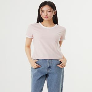 [플라스틱 아일랜드][BEIGE]라운드넥 배색 슬림 반팔 티셔츠 PR7CH305