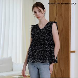 정상가:59,000원 ㅣ [미니멈 에브리데이]브이넥 프릴 리본 플레어 민소매 블라우스 (EB2BA078D)