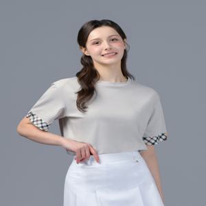 닥스 골프 여성 DNTS5B902G1 [선물BEST] 여성 그레이 체크포인트 라운드넥 반팔 티셔츠