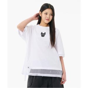 여성 언밸런스 메쉬 반팔 티셔츠_LW252TS856