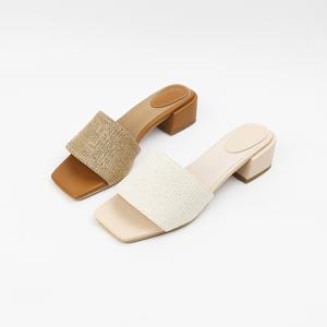 신난다슈 여성 뮬 슬리퍼 샌들 힐 4cm 여자 라탄 스트랩 발편한 통굽 LM252066