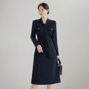 (~XXL까지) 모에린 타이넥 레이스 진주 플레어 원피스 가을 하객룩 오피스룩 모임룩 격식룩 빅사이즈