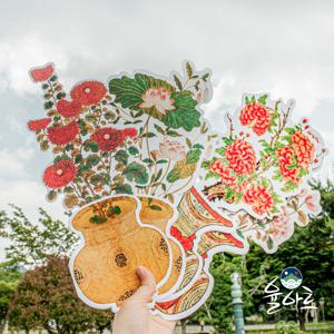 민화 화병 카드 엽서 팝업카드 화병모란도 특대형 전통 문양 감사 생일 입체카드 스승의날 어버이날 축하카트 메세지