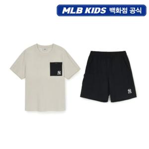 [MLB키즈PG] 베이직 아웃도어 메쉬 포켓 티셔츠세트 (7AS1B0653-50CRM)