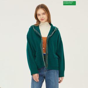 [베네통] 배색 후드 가디건 BAKC65361_GN
