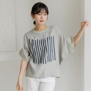 [바네사빈]썸머린넨 가오리핏 나염 레오 티셔츠 v01179