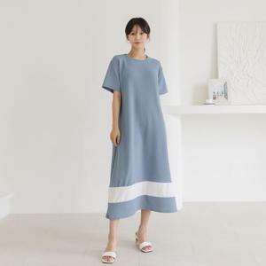 [바네사빈]썸머 밑단 배색 플레어 롱원피스 v01164