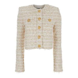 BALMAIN 2 PKTS 버튼 트위드 니트 크롭 재킷 EF1SK248KB19GAD