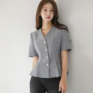 오드 OTO187 오피셜 브이넥 실버 버튼 페플럼 자켓