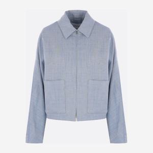 페라가모 라이트 블루 울 실크 리넨 블렌드 봄버 재킷 13G362 0