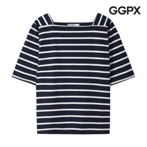 GGPX  스퀘어넥 스트라이프 5부 반팔 티셔츠 (GP3TS017F)