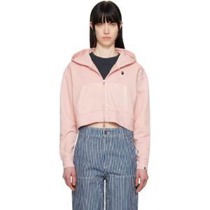 BAPE 후드 핑크 피그먼트다잉 원 포인트 크롭 집업 후디 251546F097004