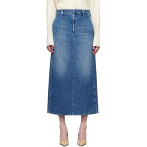 발렌티노 롱스커트 블루 페이딩 워싱 데님 맥시 스커트 241476F093002