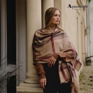 아쿠아스큐텀 25FW 울실크 빅체크 스톨 머플러