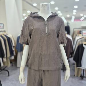 [레노마레이디]잔체크 후드 블라우스 R1G21WBL960