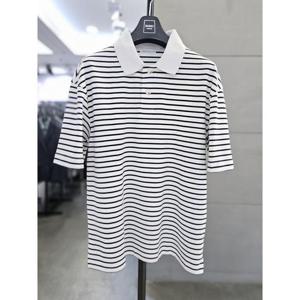 바쏘옴므 세이브존03 바쏘옴므 남자 화이트 단가라 오버핏 반팔 카라 티셔츠 WSAGZ2KT48A