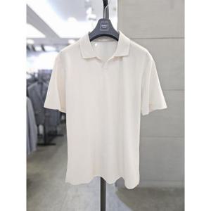 바쏘옴므 세이브존03 바쏘옴므 남자 여름 베이지 슬릿넥 카라 반팔 티셔츠 WSAGZ2GK04A