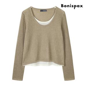 [보니스팍스] 레이어드 펀칭 스카시 긴팔 니트 (XP7KP005M0)