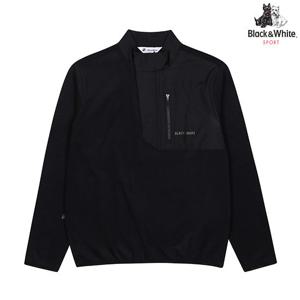 [블랙앤화이트]남성 우븐 배색 플리스 반집업 티셔츠 9124GXSP_BLACK