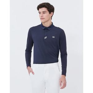 헤지스 골프 남성 24SS 스테디셀러솔리드 로고 포인트 긴팔 폴로 셔츠 (DEEP NAVY) WPTS4B981N3