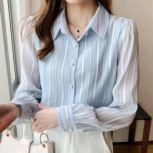 [sado]여성 소매시스루 카라 긴팔블라우스 free66까지 8523