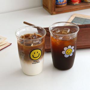 스마일 레터링 유리컵 2type 500ml 커피 에이드 요거트
