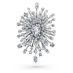 Galaxy 브로치, 랩 그로운 다이아몬드 15.71ct tw, 믹스 쉐입, 18K 화이트 골드
