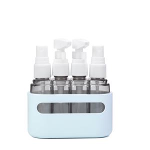 TEMU 4-in-1 핑크 플라스틱 화장품 디스펜서 세트 - 누출 방지 여행용 병, 투명 창문, 빨간 뚜껑 및 라벨, 샴푸, 컨디셔너, 로션, 화장품용 - TSA 승인, 다중 보관함 디자인