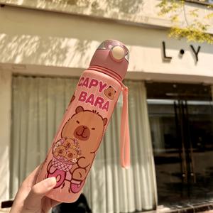 TEMU 시각적으로 매력적인 곰 모양 700ml 물병, 스티커 & 휴대용 스트랩 포함 - 야외 활동, 스포츠 & 피트니스용 휴대용 방수 플라스틱 컵 - BPA 프리